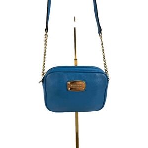 Michael Kors Hamilton summer blue leather crossbody bag with gold-tone hardware